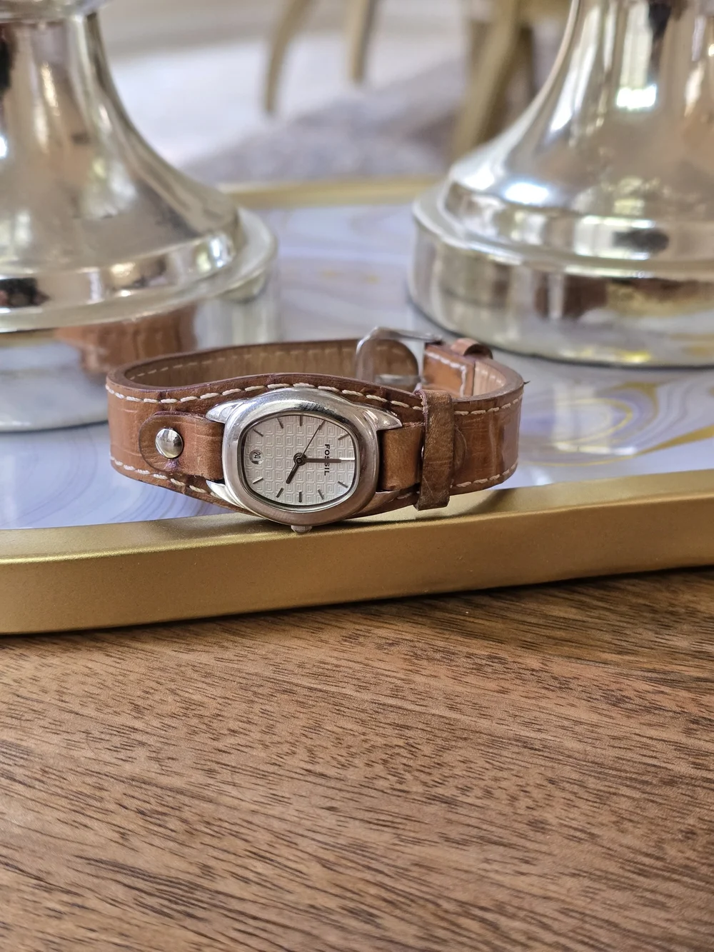 Fossil Women's Tan Leather Strap Silver Dial Watch